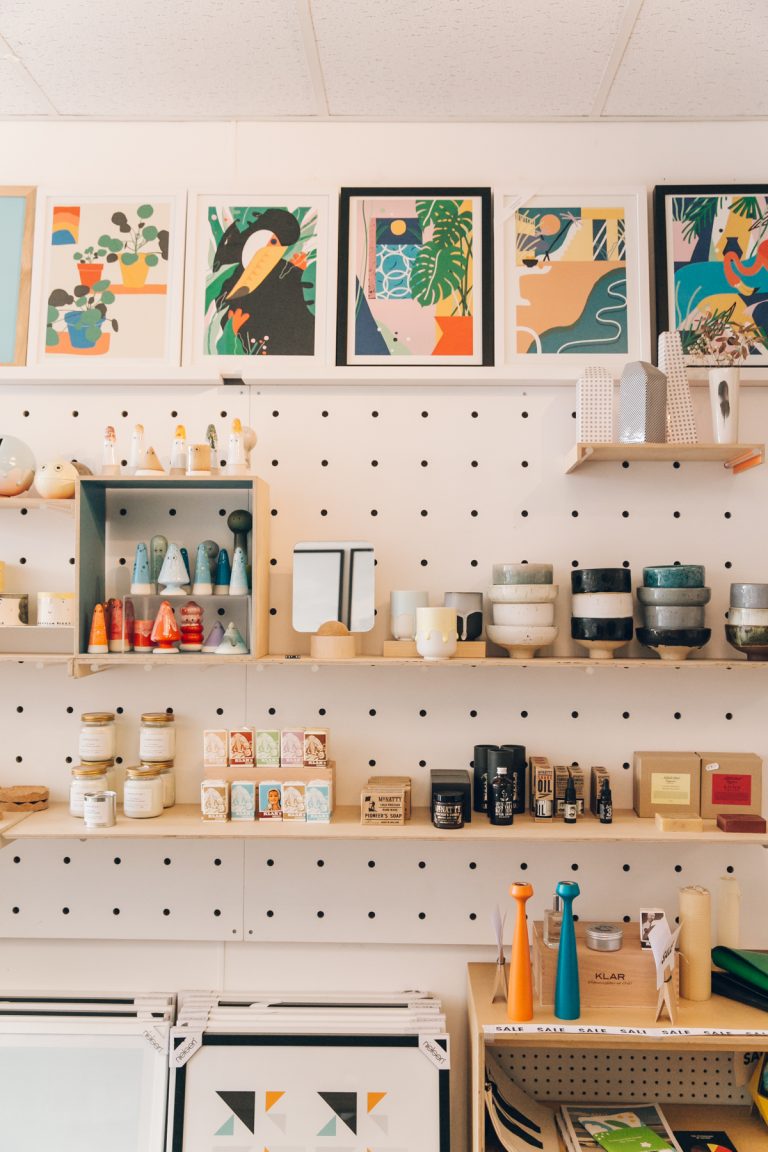 shelves inside indie design store, Dowse, Brighton