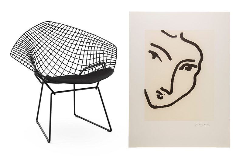 Diamond Chair by Knoll, Utility Design, £1003; Henri Matisse ‘Nadia Au Menton Pointu’ Poster, The Conran Shop, £49