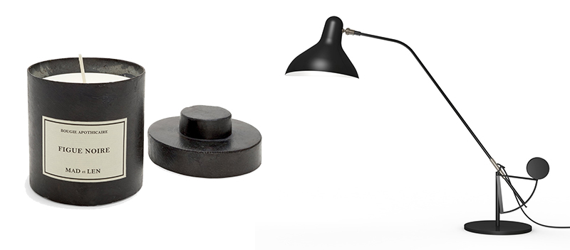 Figue Noire Candle by Mad et Len, The Garnered, £75; Mantis BS3 Table Lamp by DCW Éditions, Made in Design, £452