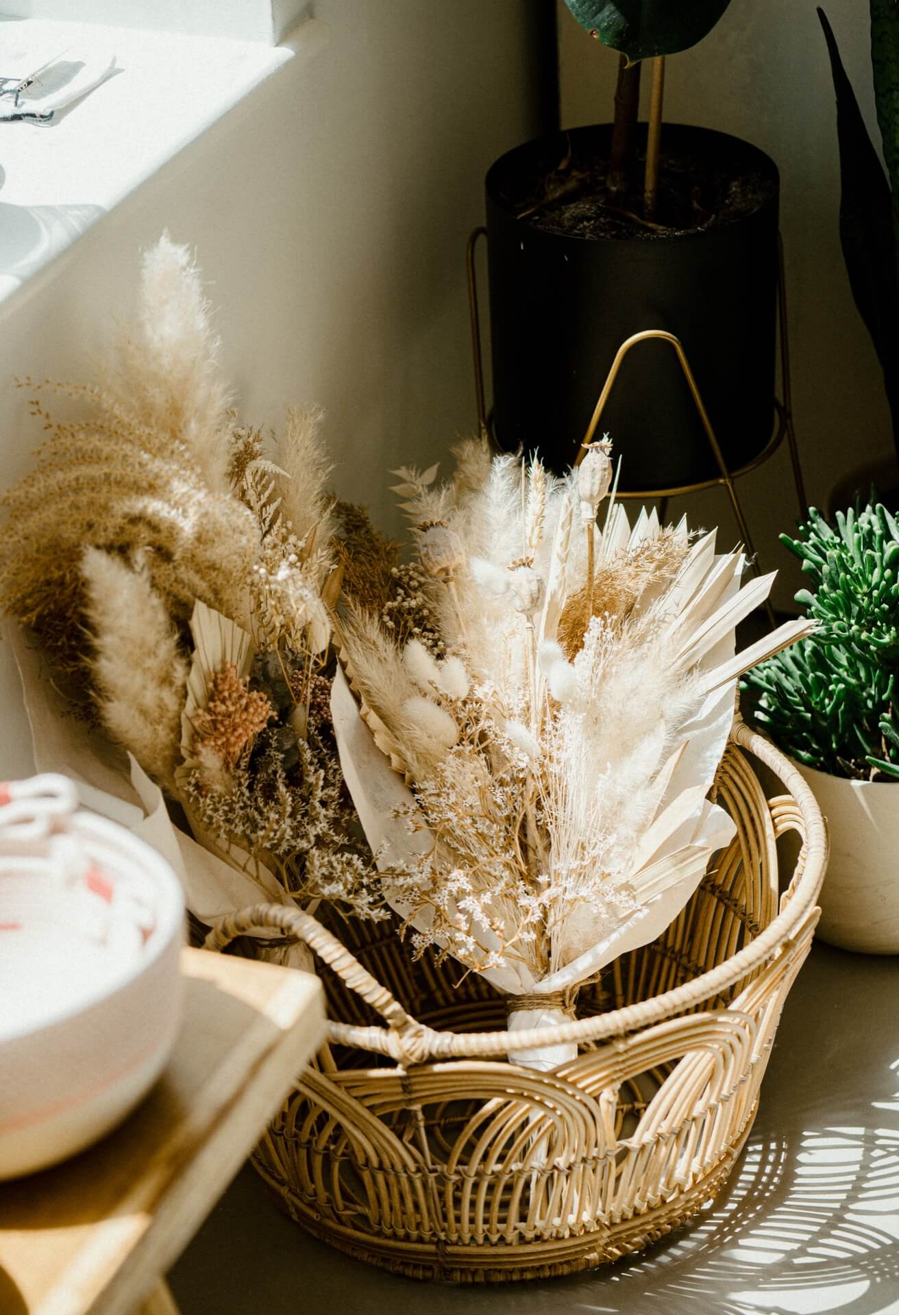dried flowers in a basket in Rebecca Furze's store