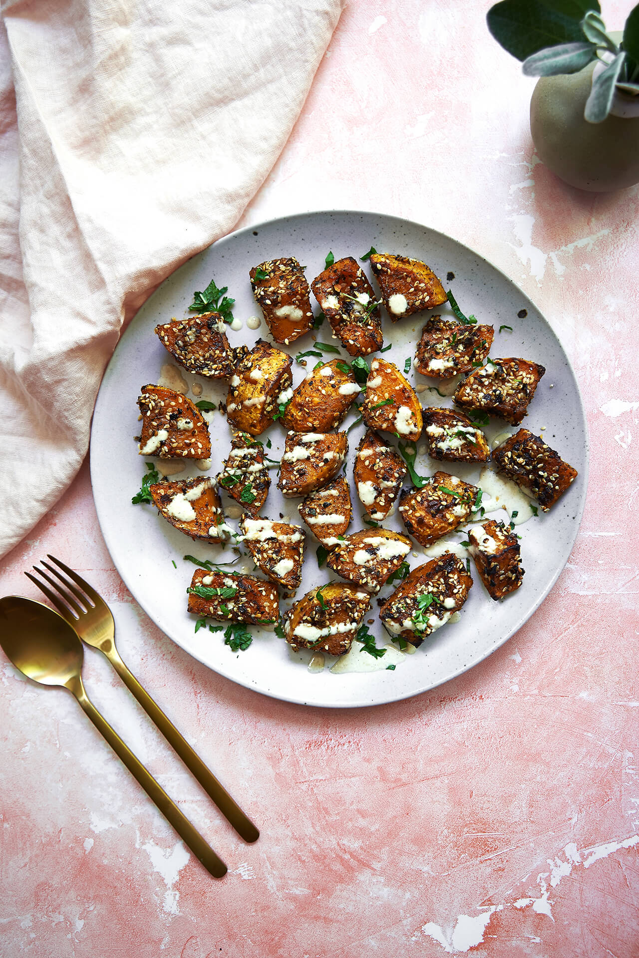 Vegan BBQ recipes ideas -Za'atar Squash & Tahini Dressing