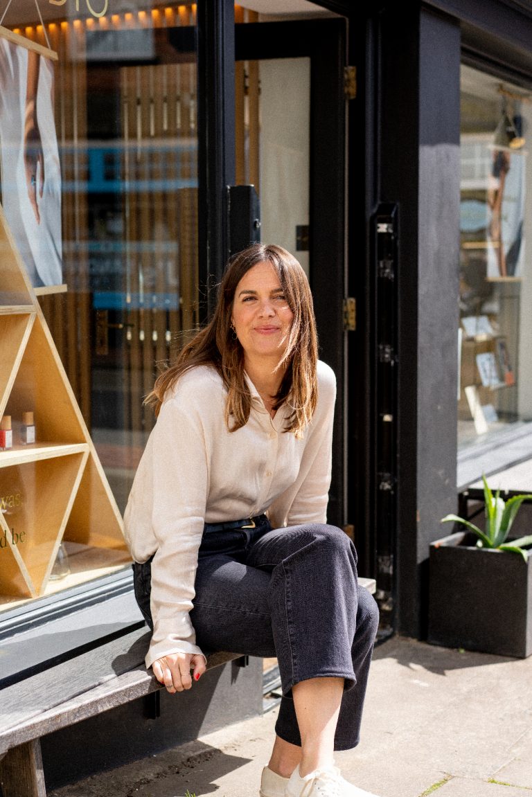 Founder Georgie Roberts outside independent jewellery shop Wanderlust Life in Braunton, Devon