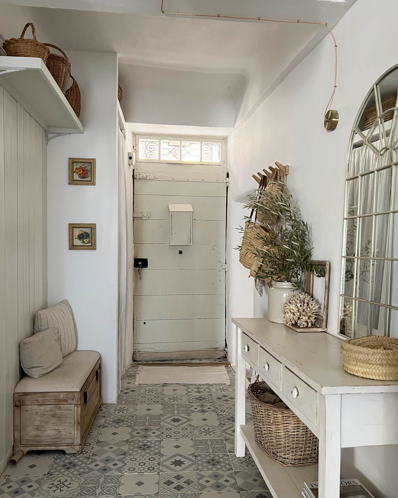 Jessica Fort's calm, neutral hallway in her home in Provence, France